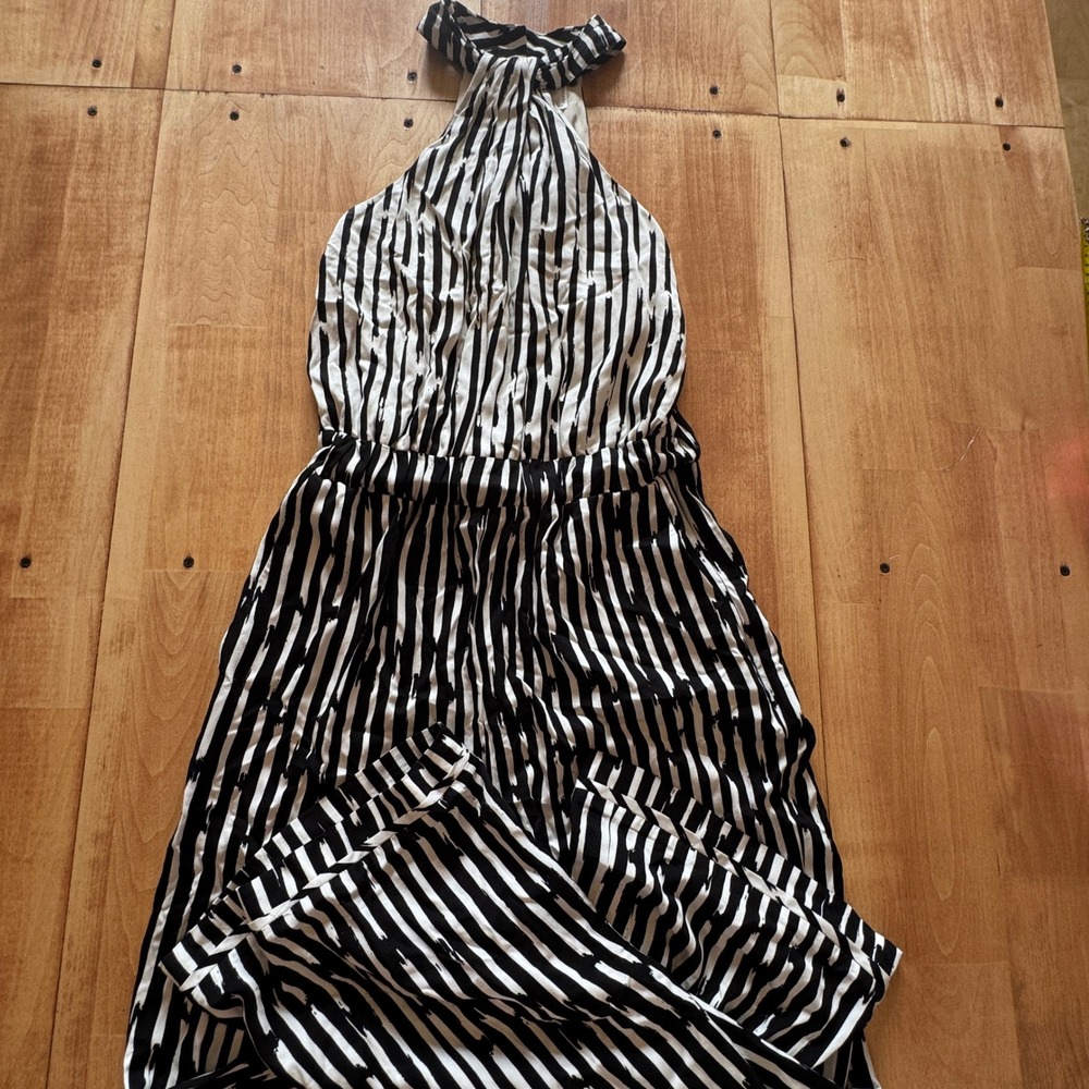 Venus Womens Black White Striped Halter Neck Wide Leg Jumpsuit‎ 4